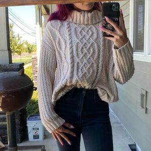Love tree cowlneck cable sweater